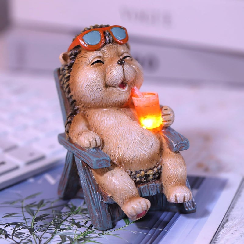 FOXMIS Hedgehog Statue Outdoor Solar Garden Decor for Outside Lawn Yard Patio, Home Office Valentine's Day Decorations Indoor Lights, Ideal Ornaments Birthday Gifts for Mom Women Grandma - Image 3